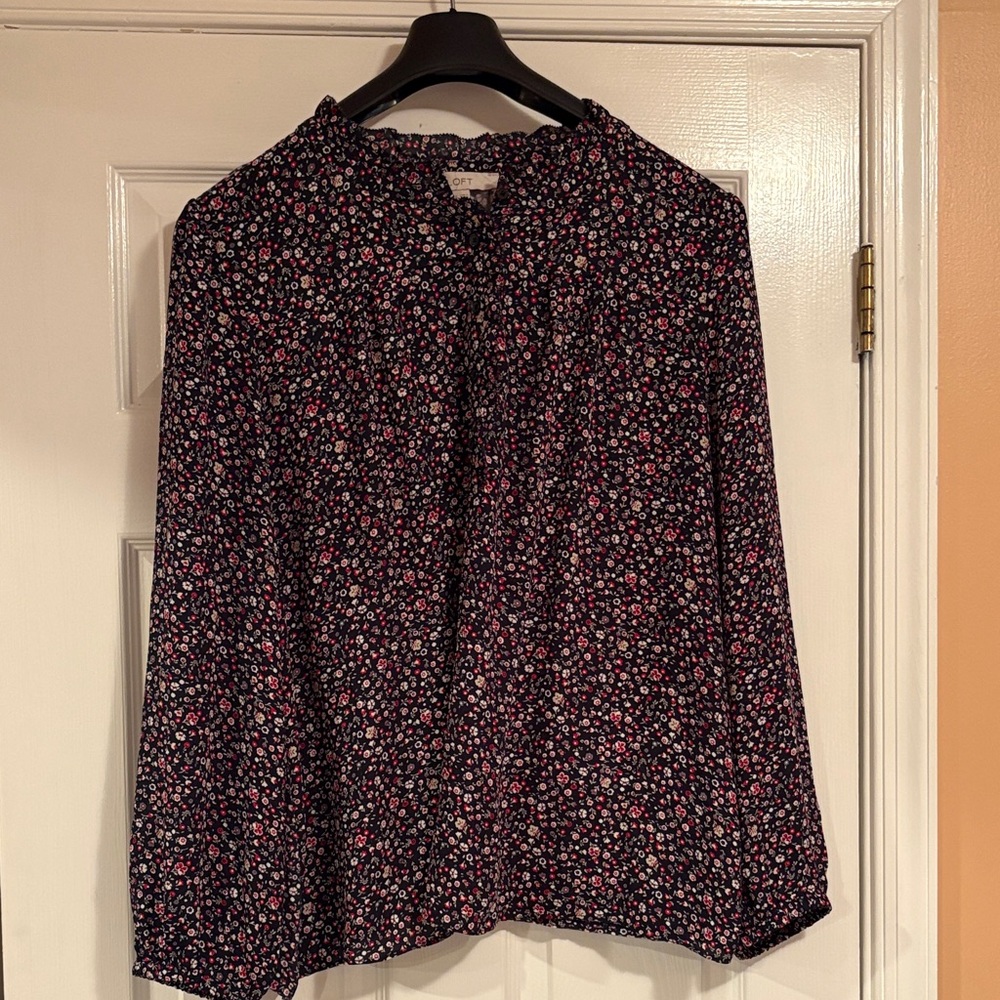 LOFT Black and Pink Floral Blouse